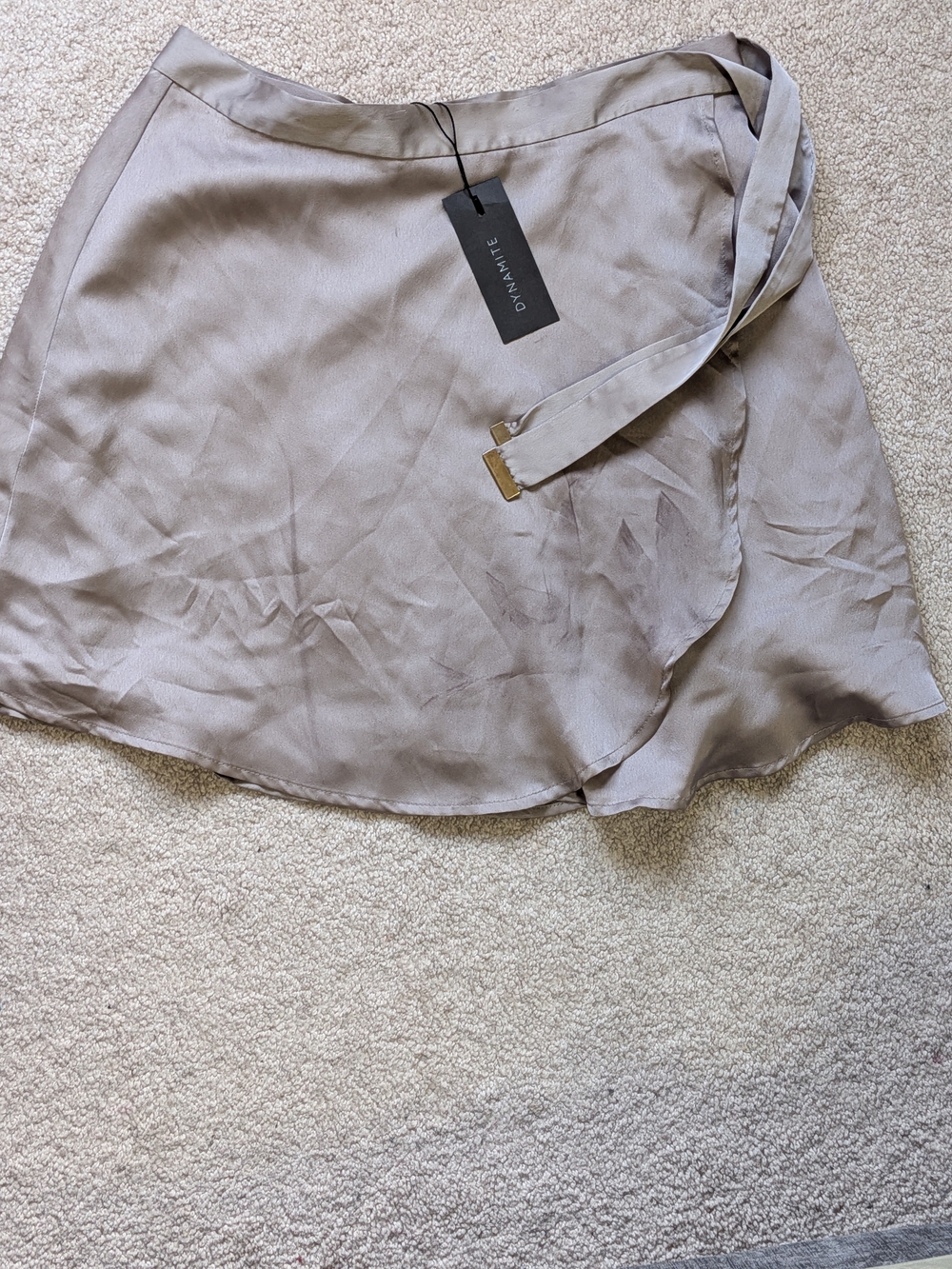 NWT Dynamite Taupe Satin Wrap Skirt with Side Tie